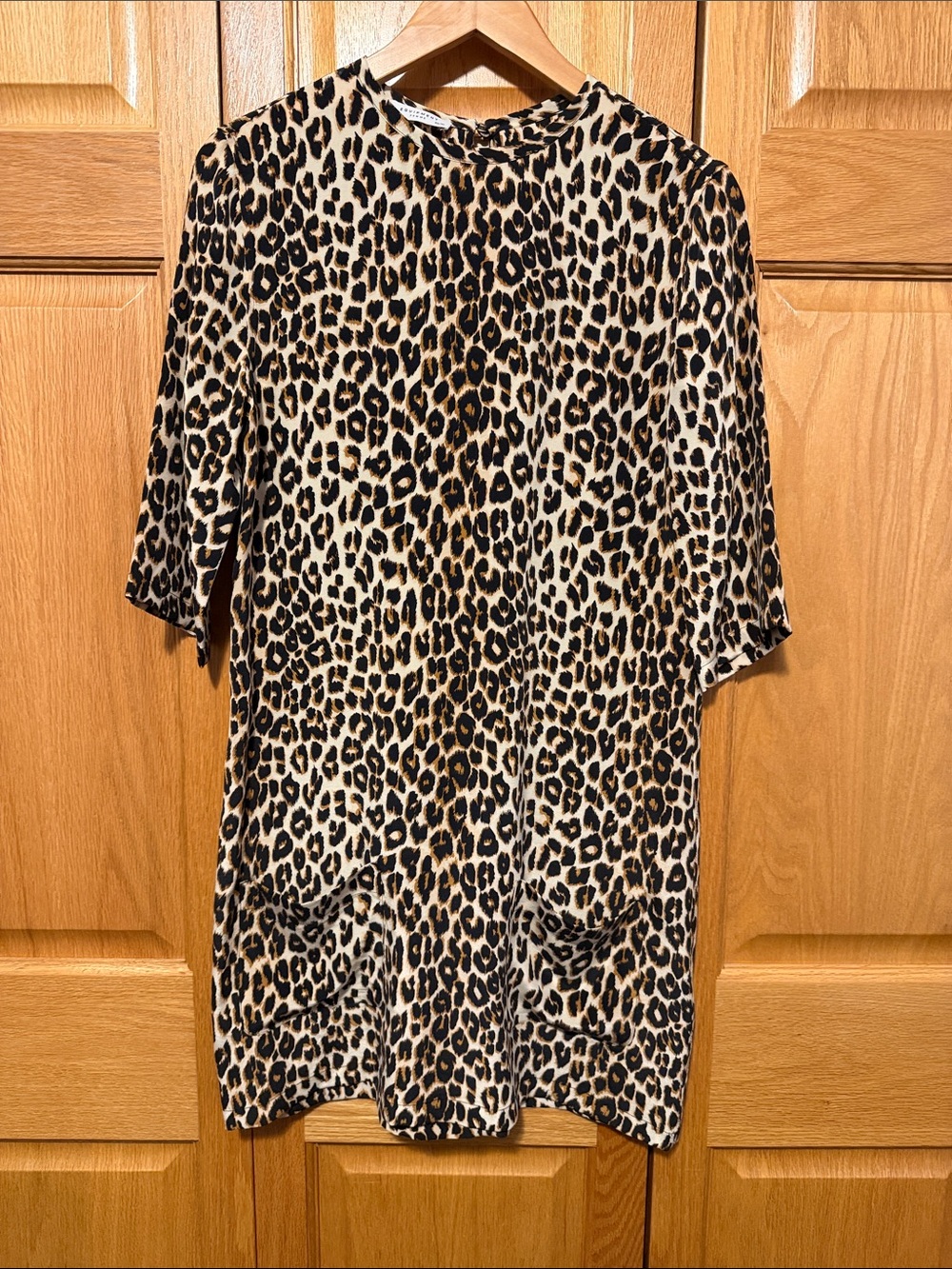 Equipment Leopard Print dress in Cream, Black and Tan 100% silk size XS
